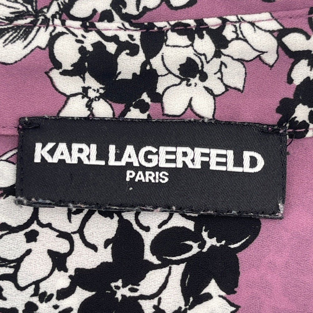 KARL‎ LAGERFELD PARIS Purple Floral Ruffle Front Button Down Blouse, SZ XL - Picture 5 of 11
